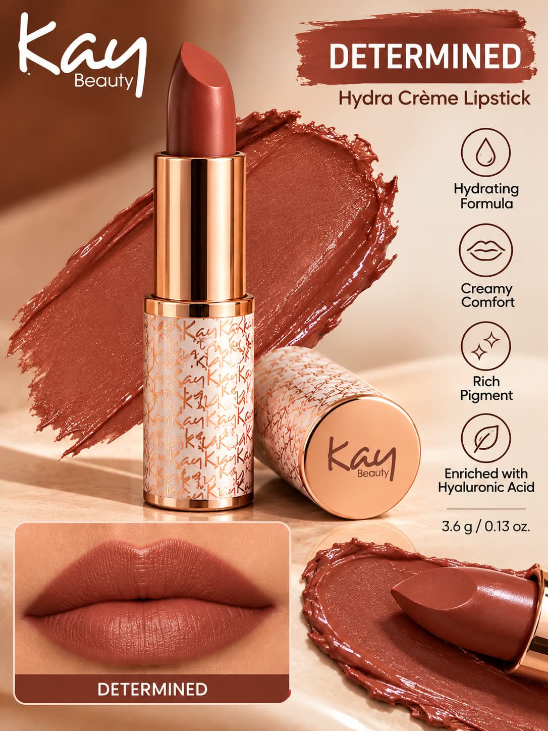 Kay Beauty Hydra Creme Serum Lipstick -Rich Color & Hyaluronic Acid for Deep Hydration