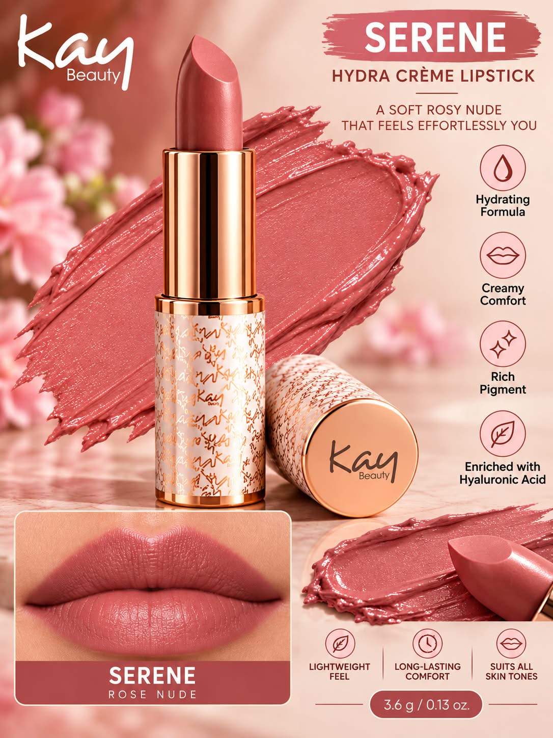 Kay Beauty Hydra Creme Serum Lipstick -Rich Color & Hyaluronic Acid for Deep Hydration