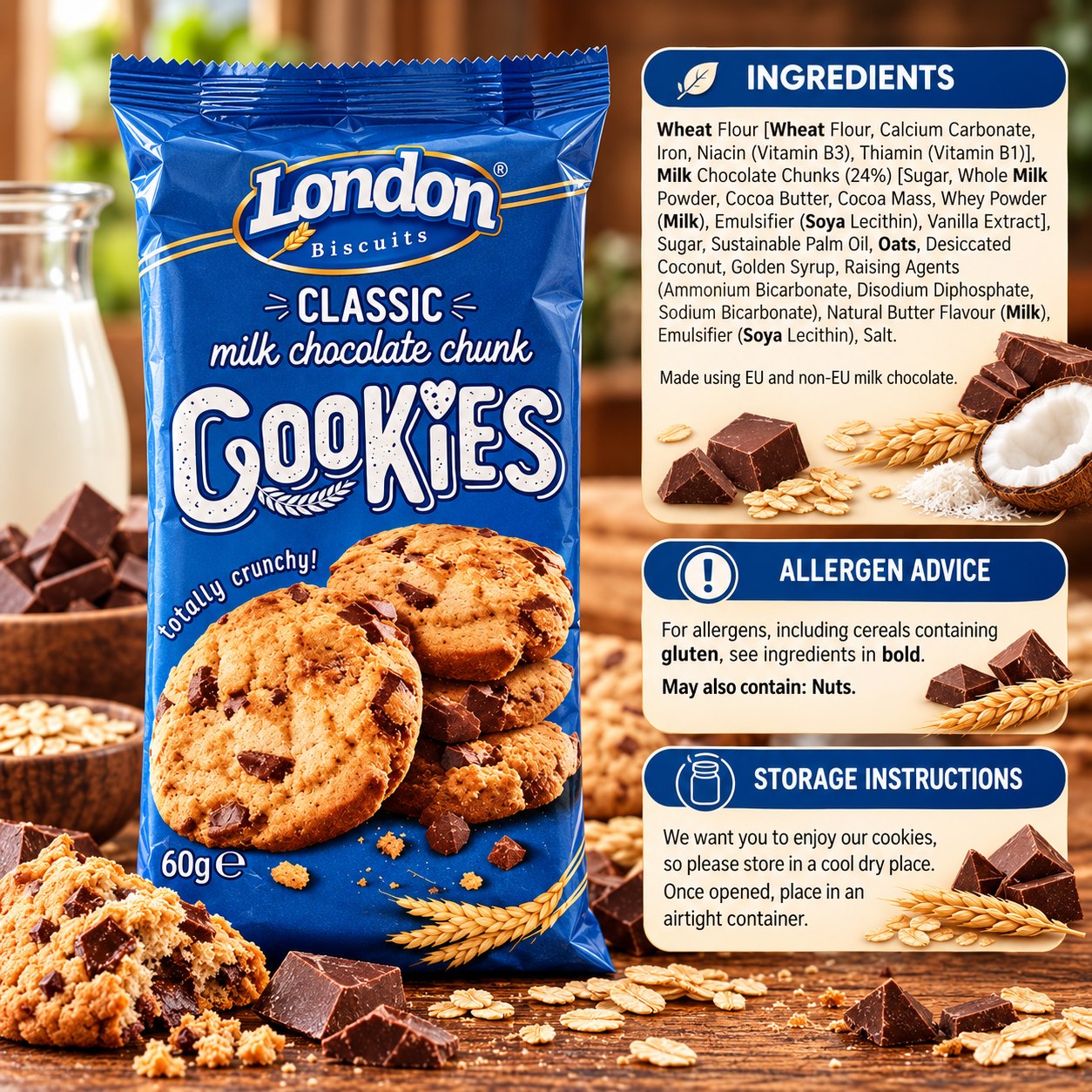 London Biscuits Classic Milk Chocolate Chunk Cookies 160gm