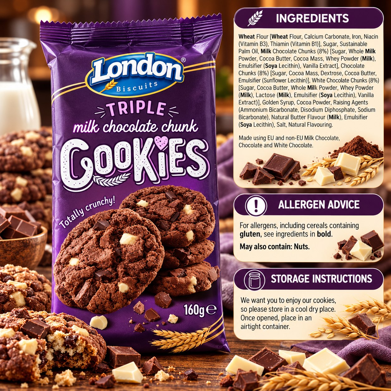 London Biscuits Triple Milk Chocolate Chunk Cookies 160gm
