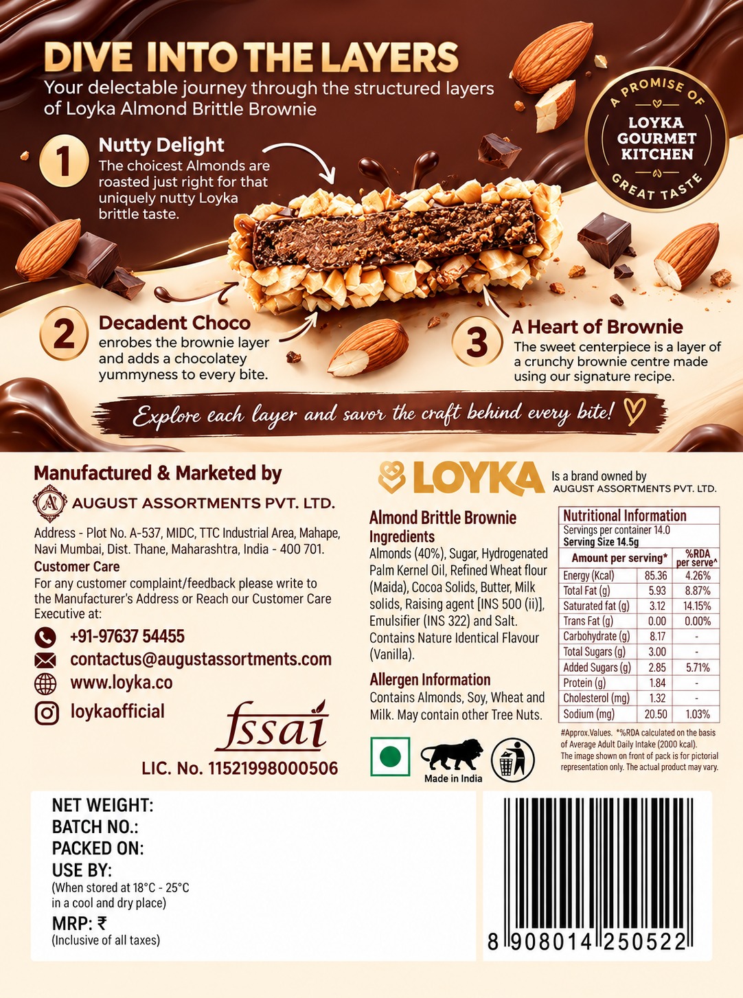 Loyka Almond Brittle Brownie 203gm