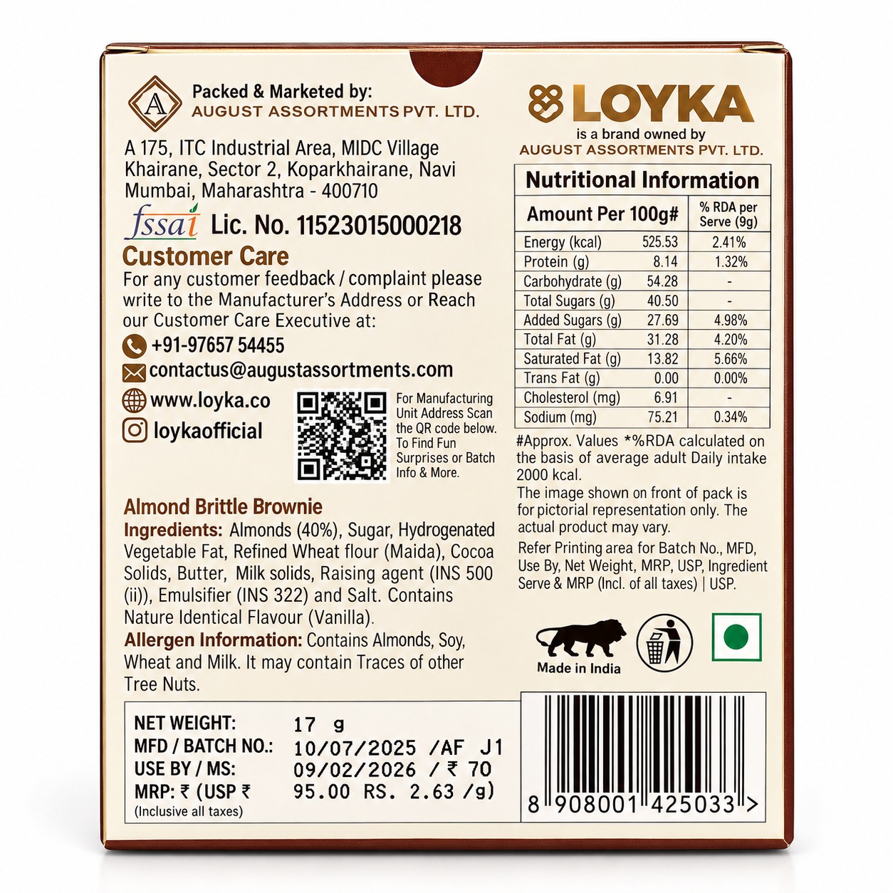 Loyka Almond Brittle Brownie 17gm