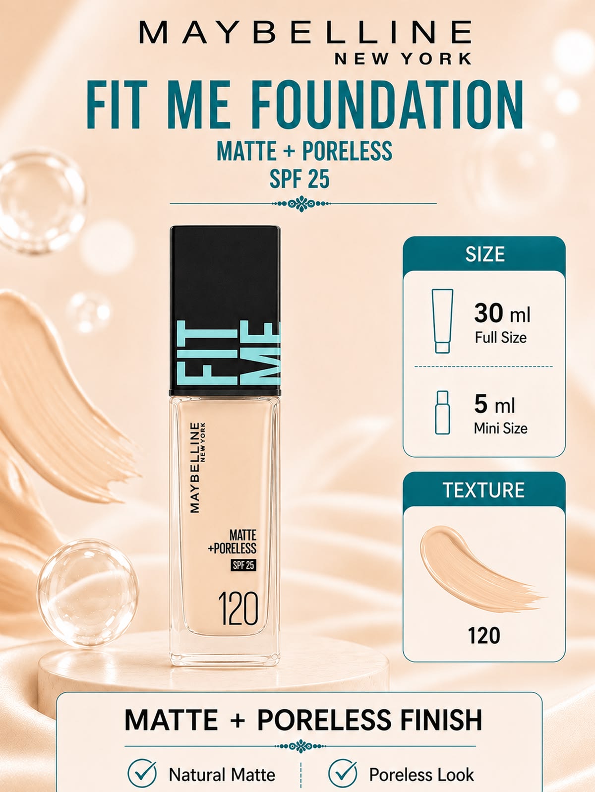 Maybelline Fit Me Matte + Poreless 16H Oil Control Foundation SPF 22 PA++