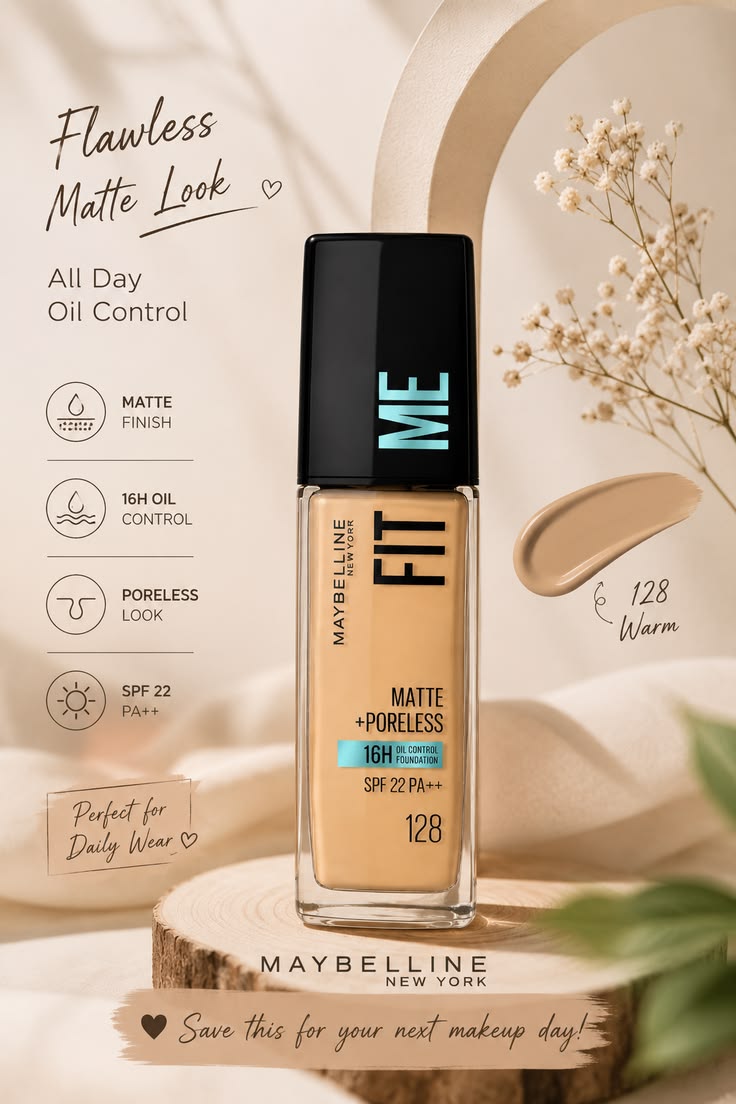Maybelline Fit Me Matte + Poreless 16H Oil Control Foundation SPF 22 PA++