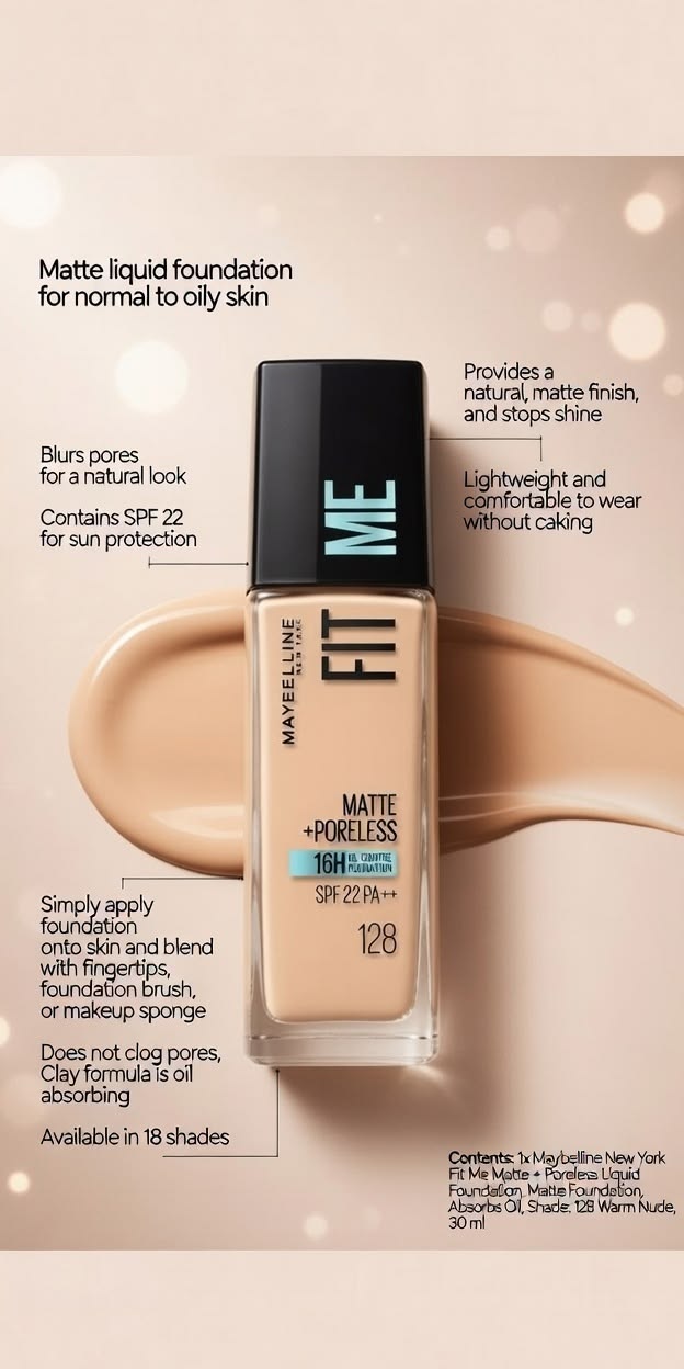 Maybelline Fit Me Matte + Poreless 16H Oil Control Foundation SPF 22 PA++