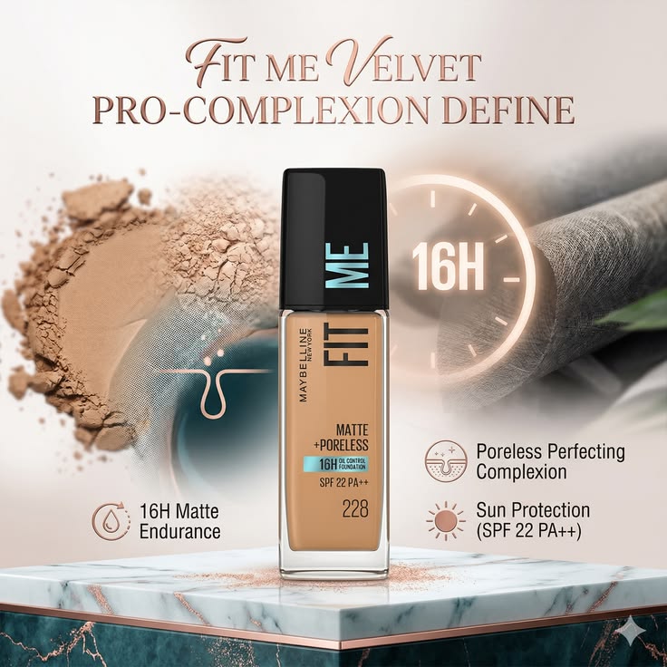 Maybelline Fit Me Matte + Poreless 16H Oil Control Foundation SPF 22 PA++