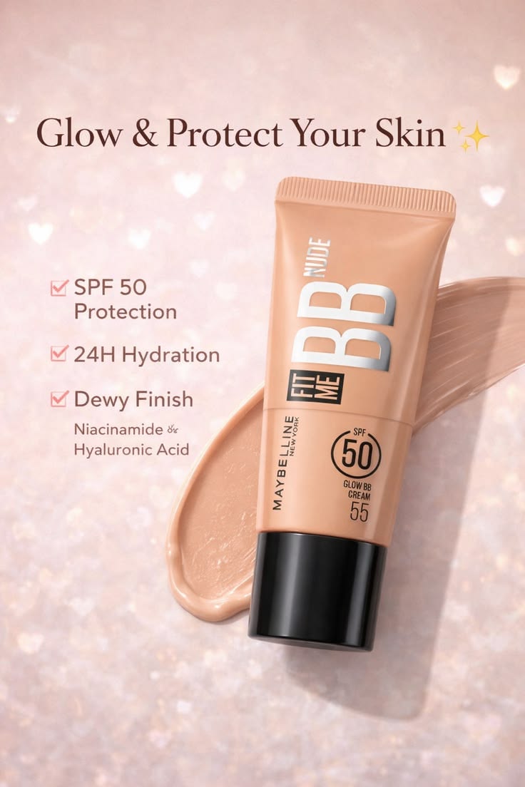 Maybelline New York Fit Me Glow BB Skin Tint, SPF 50, Niacinamide, Normal to Dry Skin