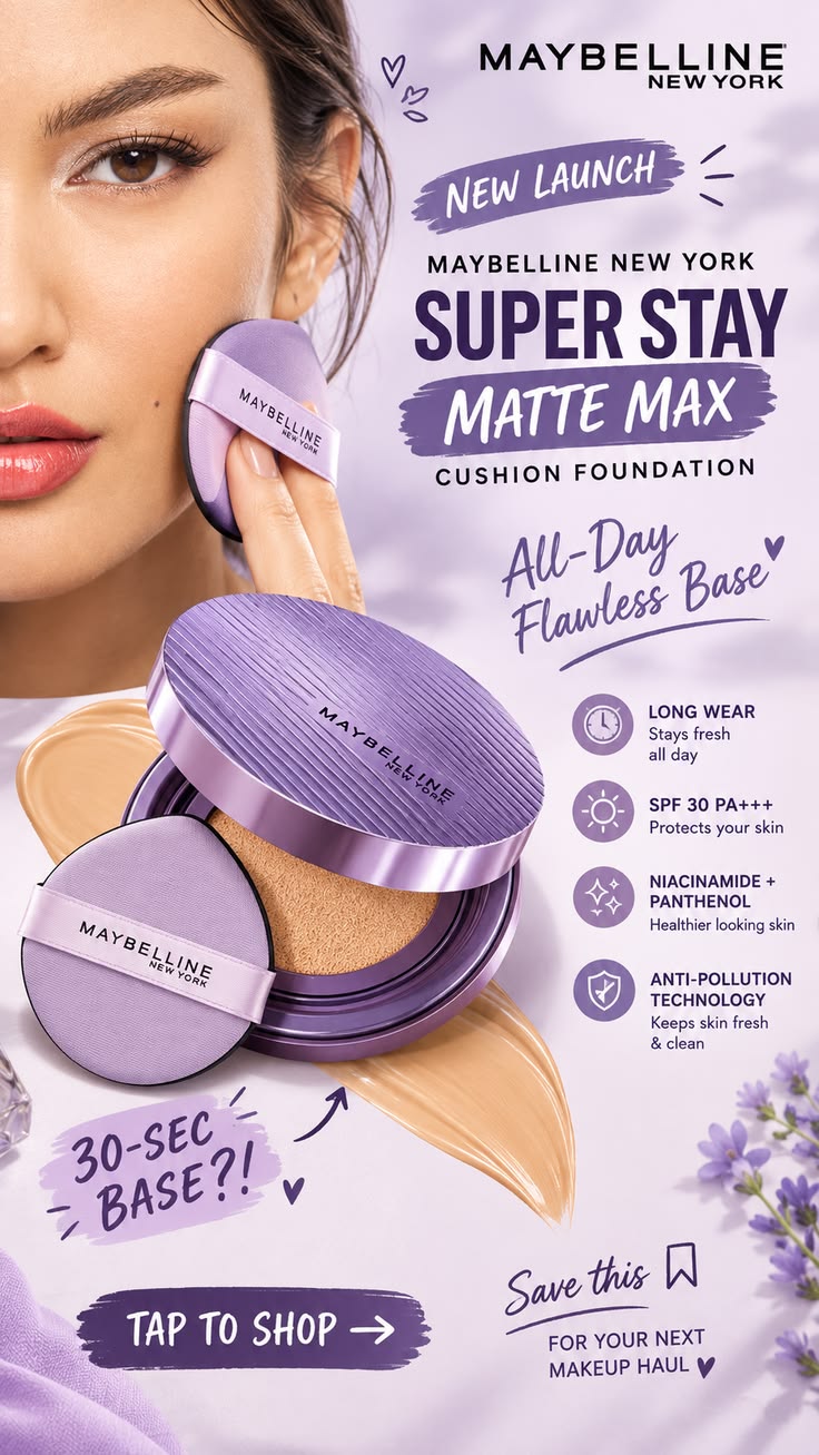 Maybelline Super Stay Matte Max Cushion Foundation Spf 30P+++Up To30H Transfer Proof-Sweat Proof