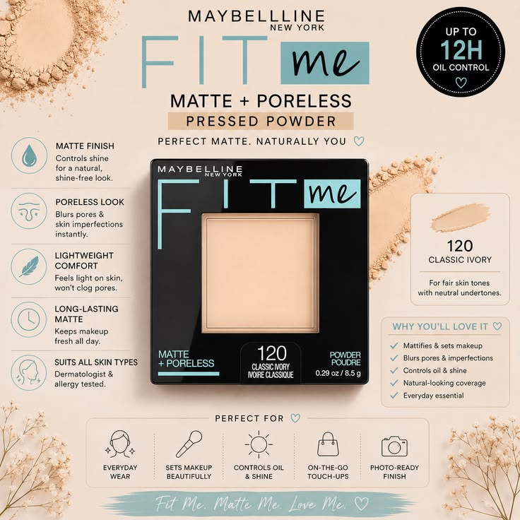 Maybelline New York Fit Me Matte + Poreless Pressed Powder, Lightweight - Buff Beige 130