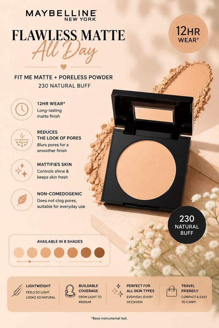 Maybelline New York Fit Me Matte + Poreless Pressed Powder, Lightweight - Buff Beige 130