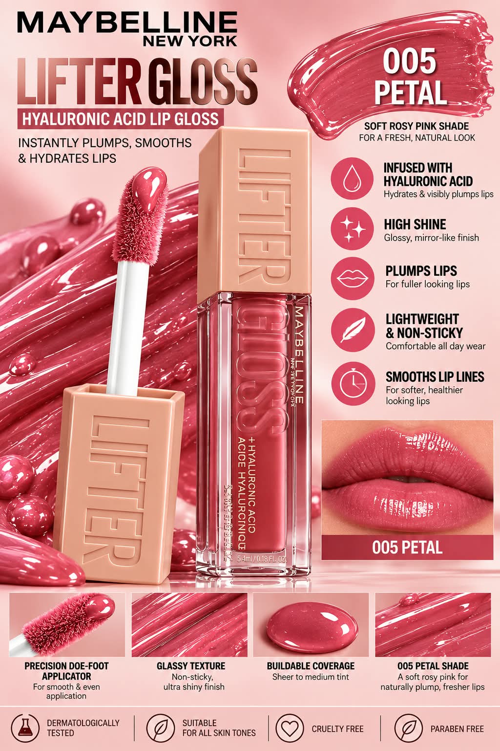 Maybelline New York Lifter Gloss - Rust, Tinted Lip Gloss With Hyaluronic Acid & Long-lasting