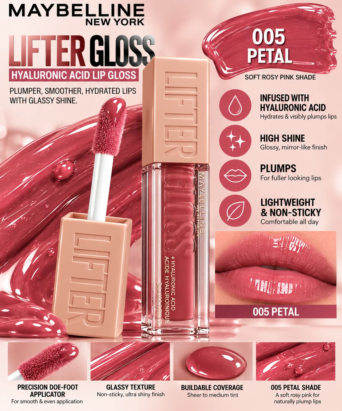 Maybelline New York Lifter Gloss - Rust, Tinted Lip Gloss With Hyaluronic Acid & Long-lasting
