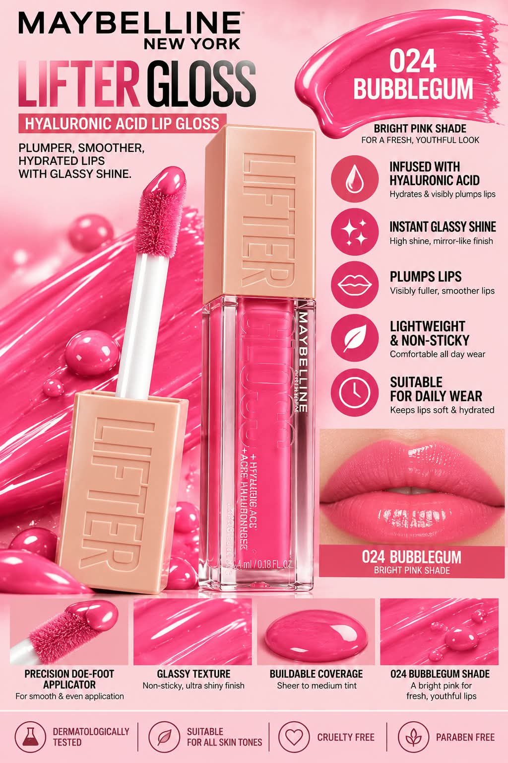 Maybelline New York Lifter Gloss - Rust, Tinted Lip Gloss With Hyaluronic Acid & Long-lasting