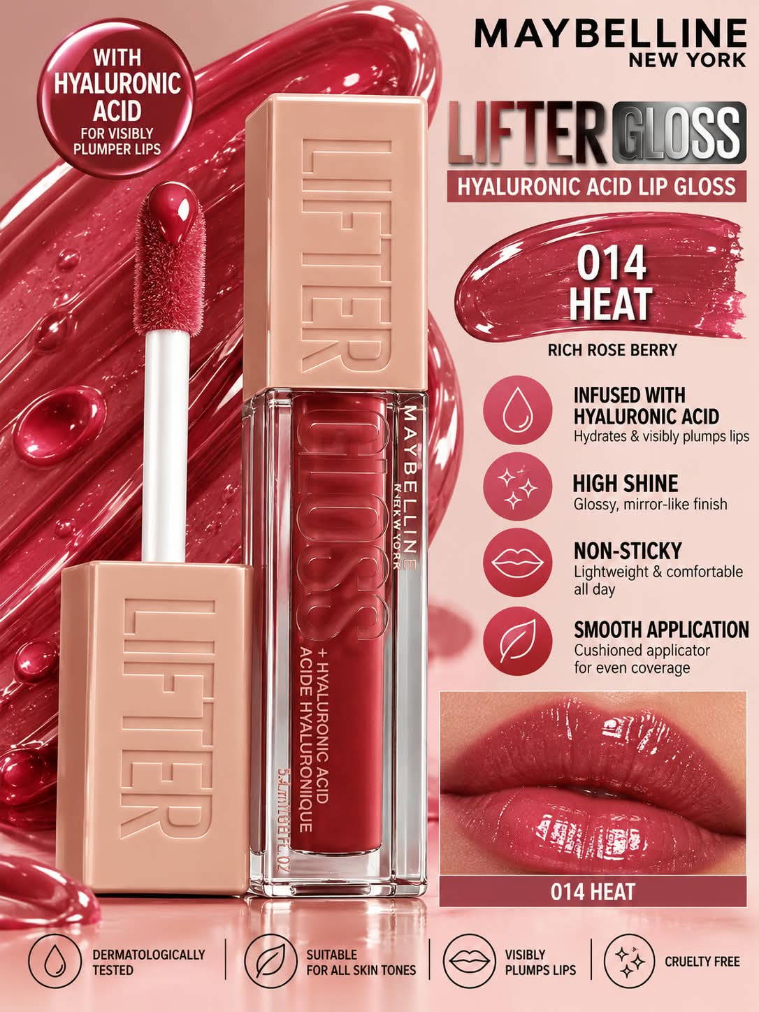 Maybelline New York Lifter Gloss - Rust, Tinted Lip Gloss With Hyaluronic Acid & Long-lasting