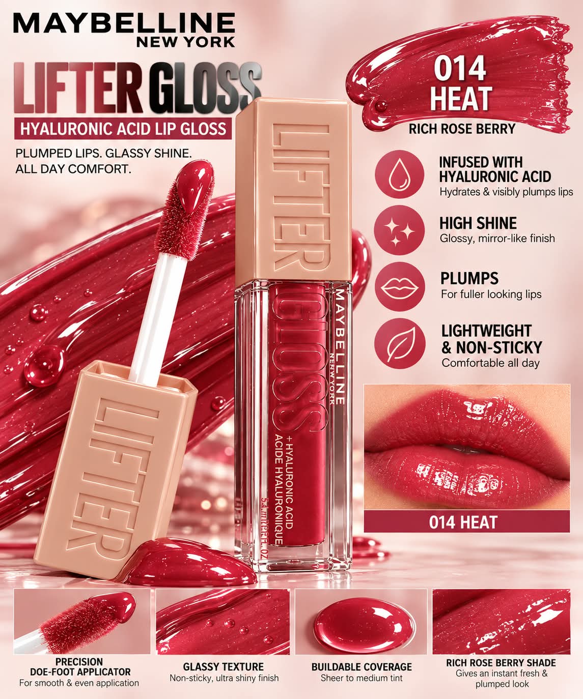 Maybelline New York Lifter Gloss - Rust, Tinted Lip Gloss With Hyaluronic Acid & Long-lasting