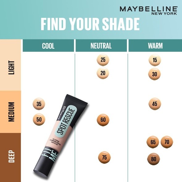 Maybelline New York Fit Me Spot Rescue Full Coverage Concealer, 24H Wear, Fades Spots, Minimizes Pimples, Clinically Tested, Non Comedogenic-15, 15ml