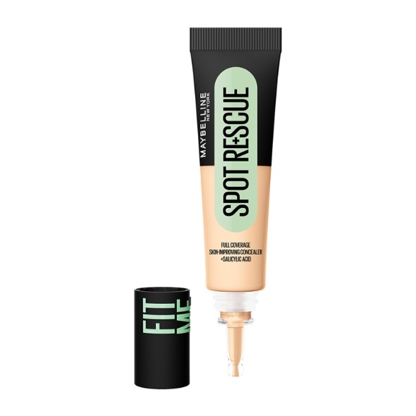Maybelline New York Fit Me Spot Rescue Full Coverage Concealer, 24H Wear, Fades Spots, Minimizes Pimples, Clinically Tested, Non Comedogenic-15, 15ml