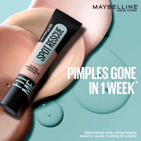 Maybelline New York Fit Me Spot Rescue Full Coverage Concealer, 24H Wear, Fades Spots, Minimizes Pimples, Clinically Tested, Non Comedogenic-15, 15ml