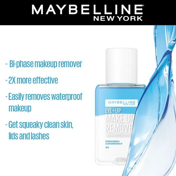 Maybelline New York Biphase Eye + Lip Makeup Remover for Waterproof Makeup, Fragrance-Free