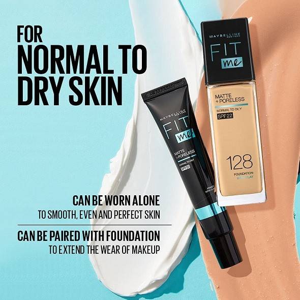 Maybelline New York Primer, Oils Absorbing, Moisturises and Smooths Skin, Long-lasting, Fit Me Matte + Poreless Finish, 30ml
