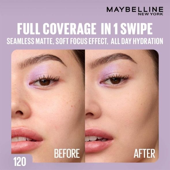 Maybelline New York Super Stay Flex Powder Foundation Compact, 120, Full Coverage, 30H Full Coverage, Perfect for Oily Skin, Waterproof & Sweatproof, 9g