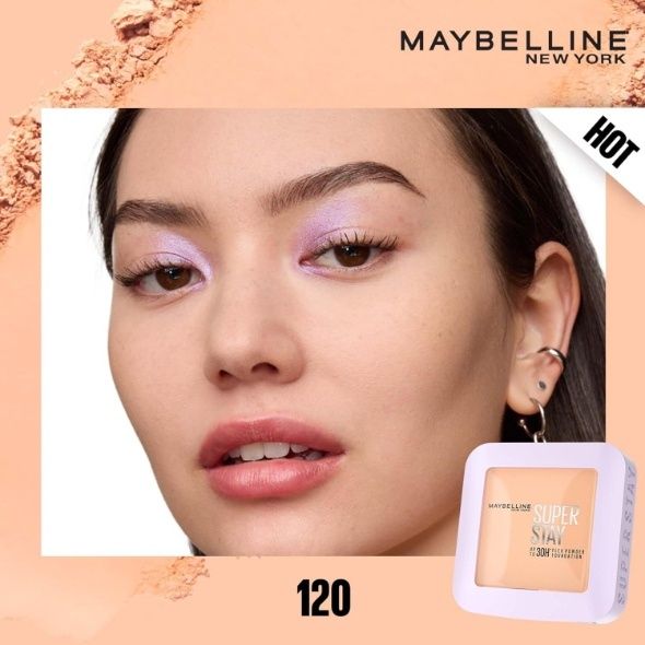 Maybelline New York Super Stay Flex Powder Foundation Compact, 120, Full Coverage, 30H Full Coverage, Perfect for Oily Skin, Waterproof & Sweatproof, 9g