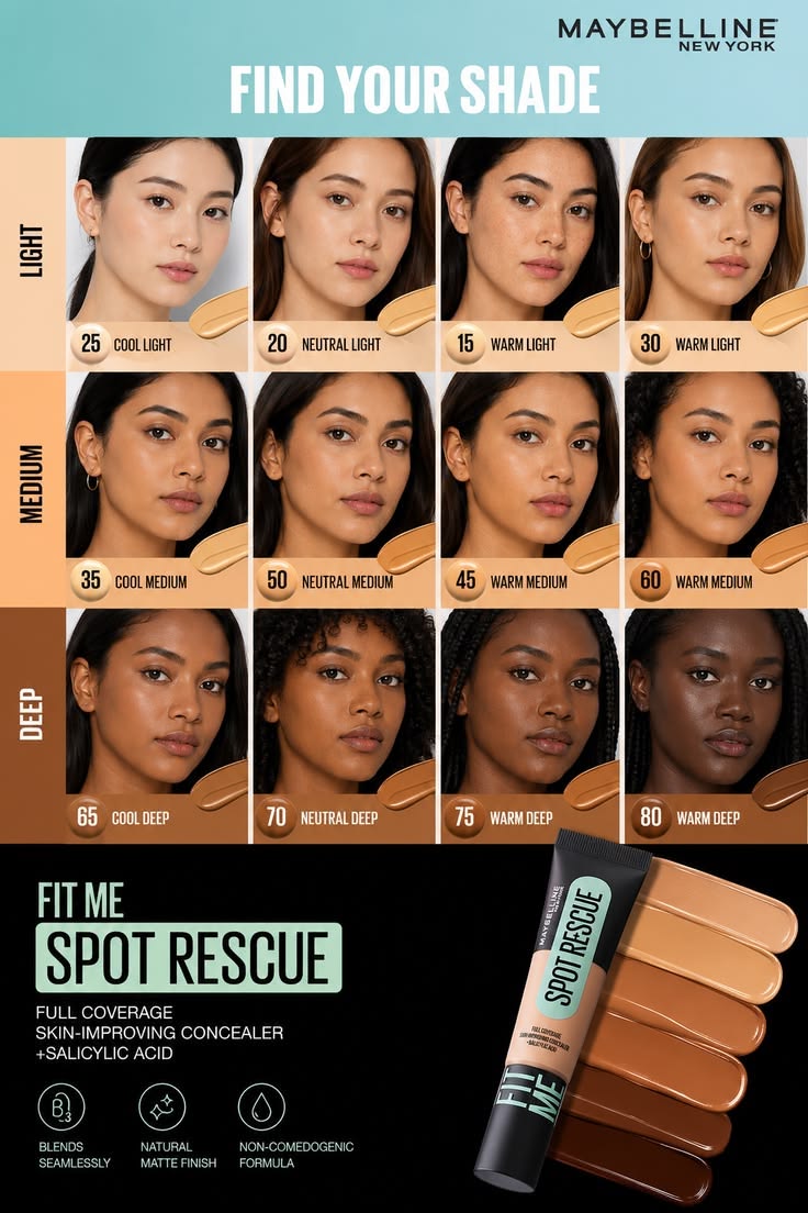 Maybelline New York Fit Me Spot Rescue Full Coverage Concealer, 24H Wear, Fades Spots, Minimizes Pimples, Clinically Tested, Non Comedogenic-15, 15ml
