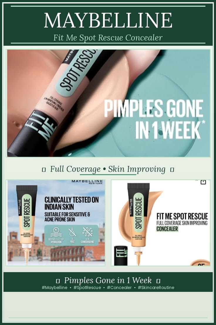Maybelline New York Fit Me Spot Rescue Full Coverage Concealer, 24H Wear, Fades Spots, Minimizes Pimples, Clinically Tested, Non Comedogenic-15, 15ml