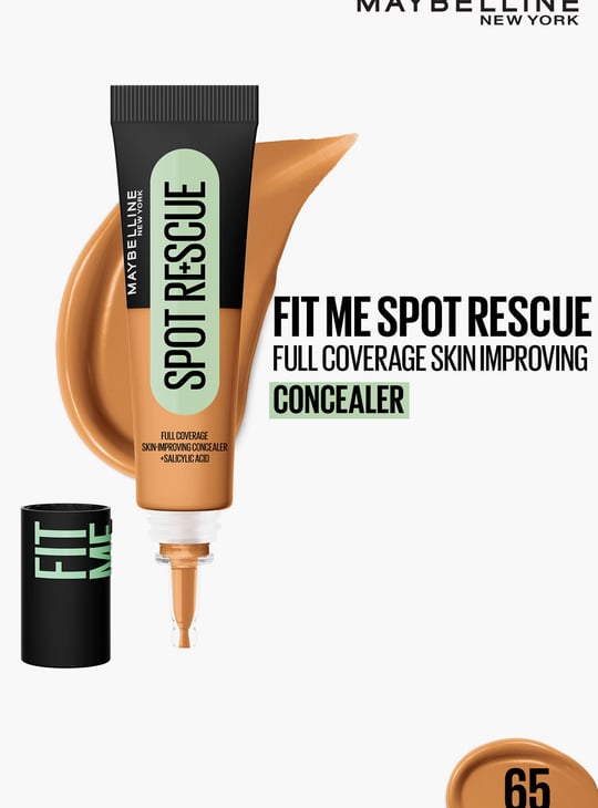 Maybelline New York Fit Me Spot Rescue Full Coverage Concealer, 24H Wear, Fades Spots, Minimizes Pimples, Clinically Tested, Non Comedogenic-15, 15ml