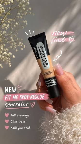 Maybelline New York Fit Me Spot Rescue Full Coverage Concealer, 24H Wear, Fades Spots, Minimizes Pimples, Clinically Tested, Non Comedogenic-15, 15ml