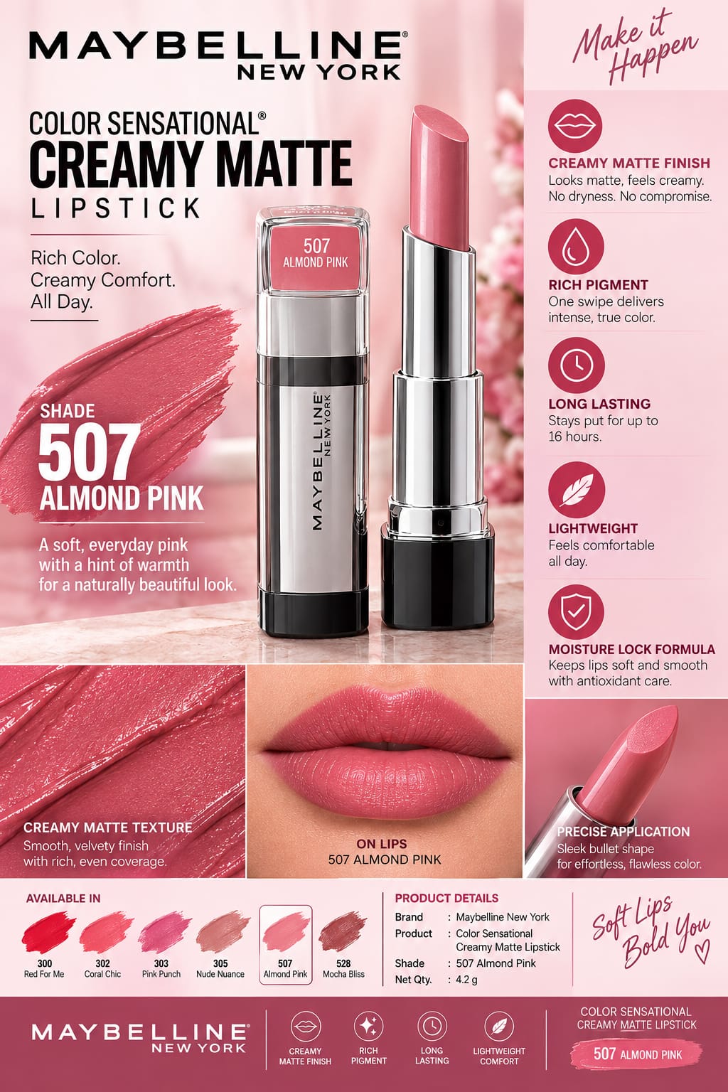 Maybelline New York Color Sensational Creamy Matte Lipstick 3.9g