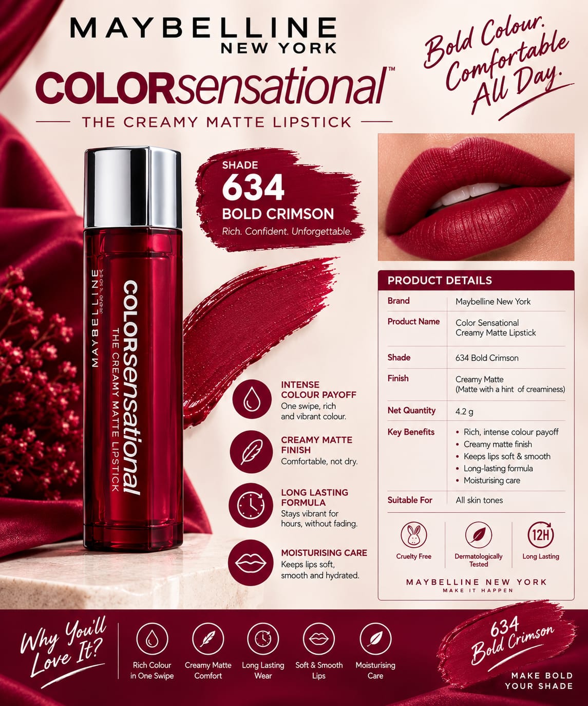 Maybelline New York Color Sensational Creamy Matte Lipstick 3.9g