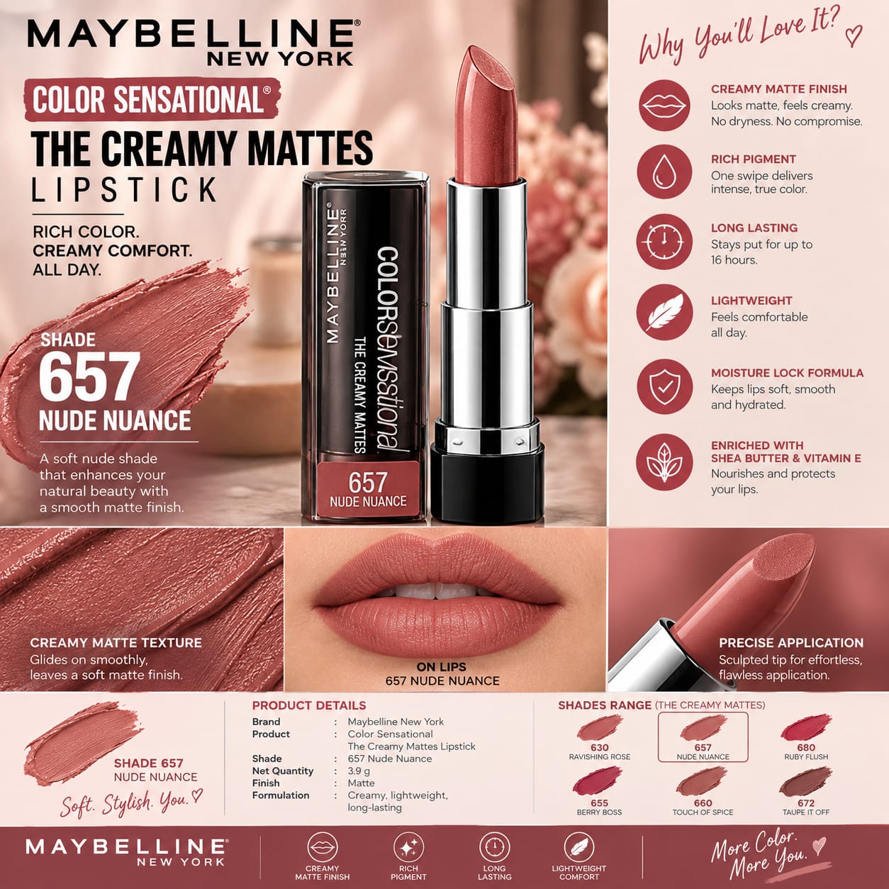 Maybelline New York Color Sensational Creamy Matte Lipstick 3.9g
