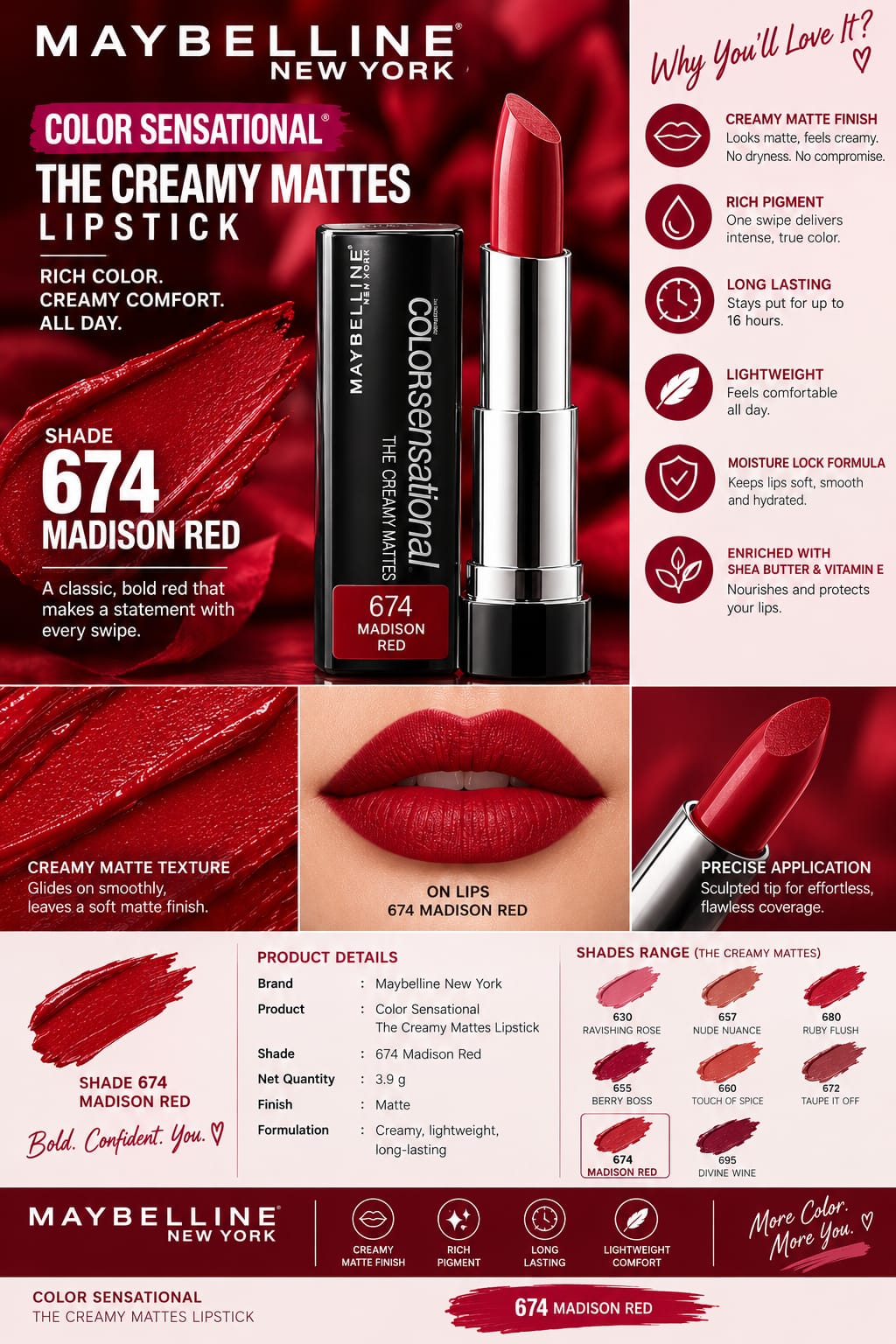 Maybelline New York Color Sensational Creamy Matte Lipstick 3.9g