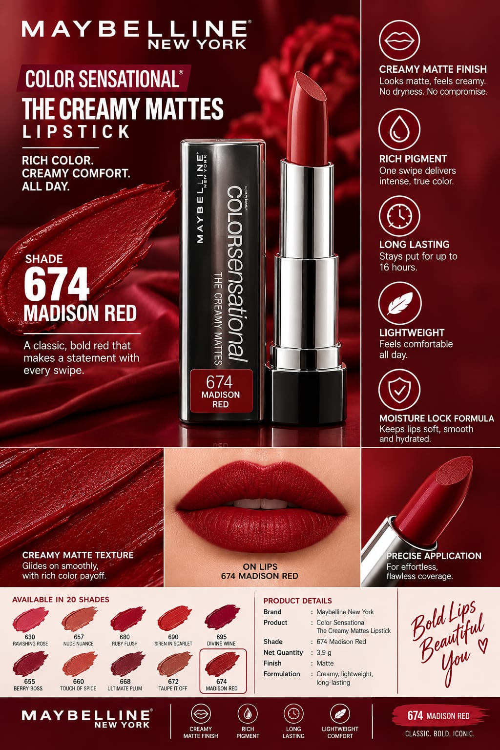Maybelline New York Color Sensational Creamy Matte Lipstick 3.9g