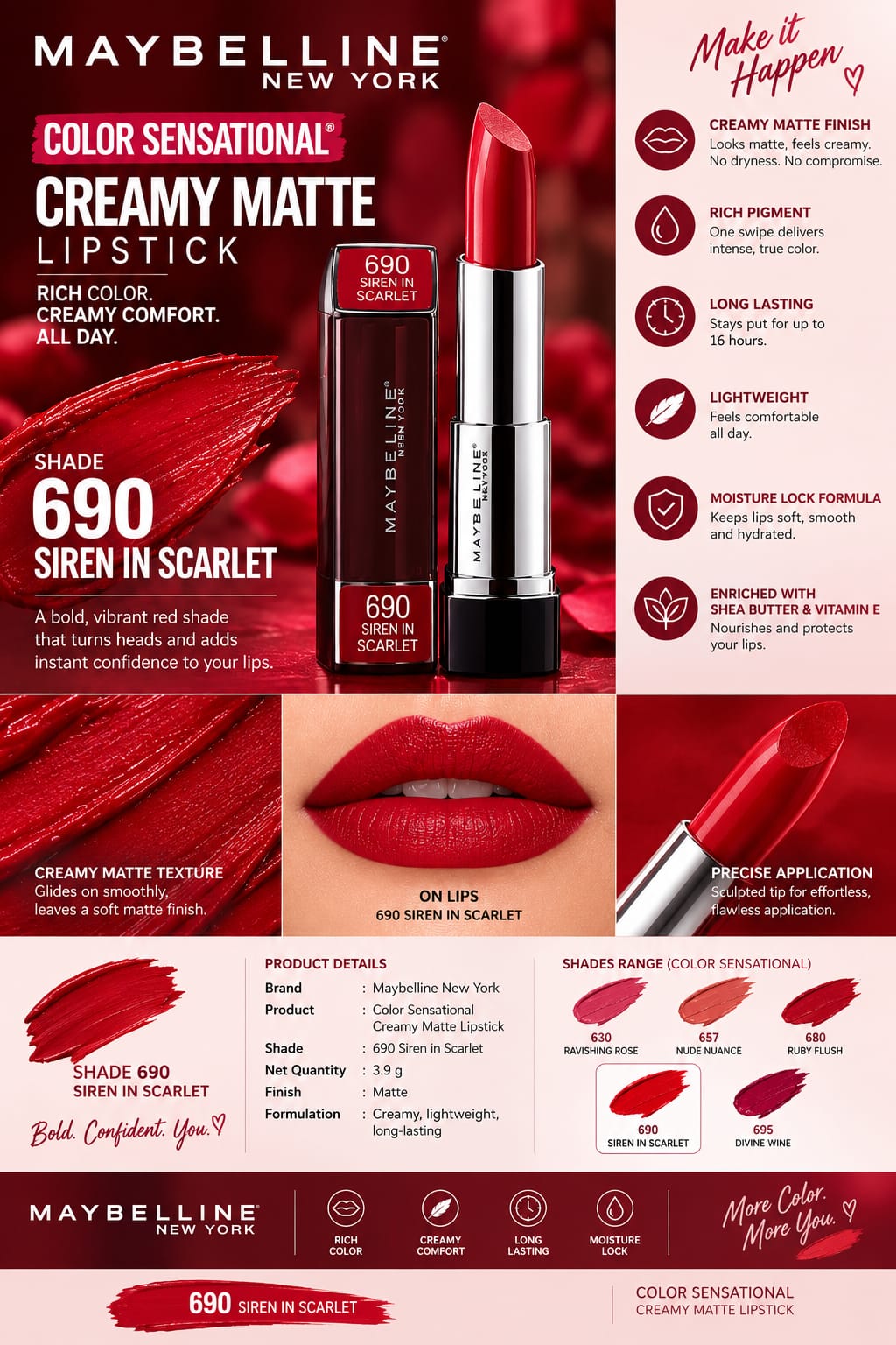 Maybelline New York Color Sensational Creamy Matte Lipstick 3.9g