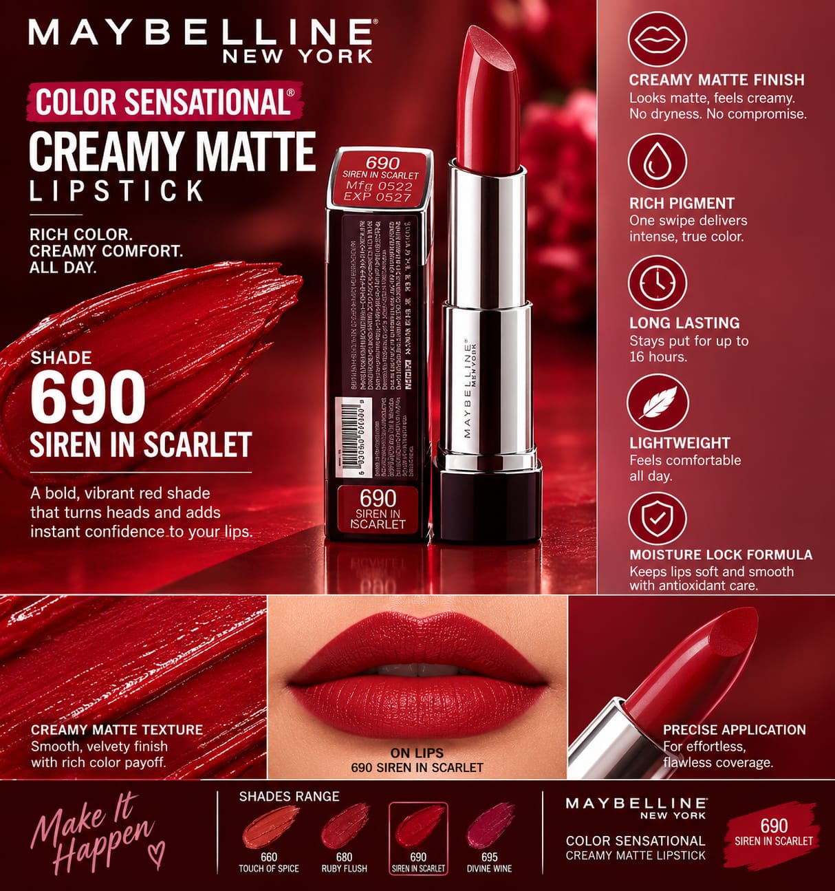 Maybelline New York Color Sensational Creamy Matte Lipstick 3.9g