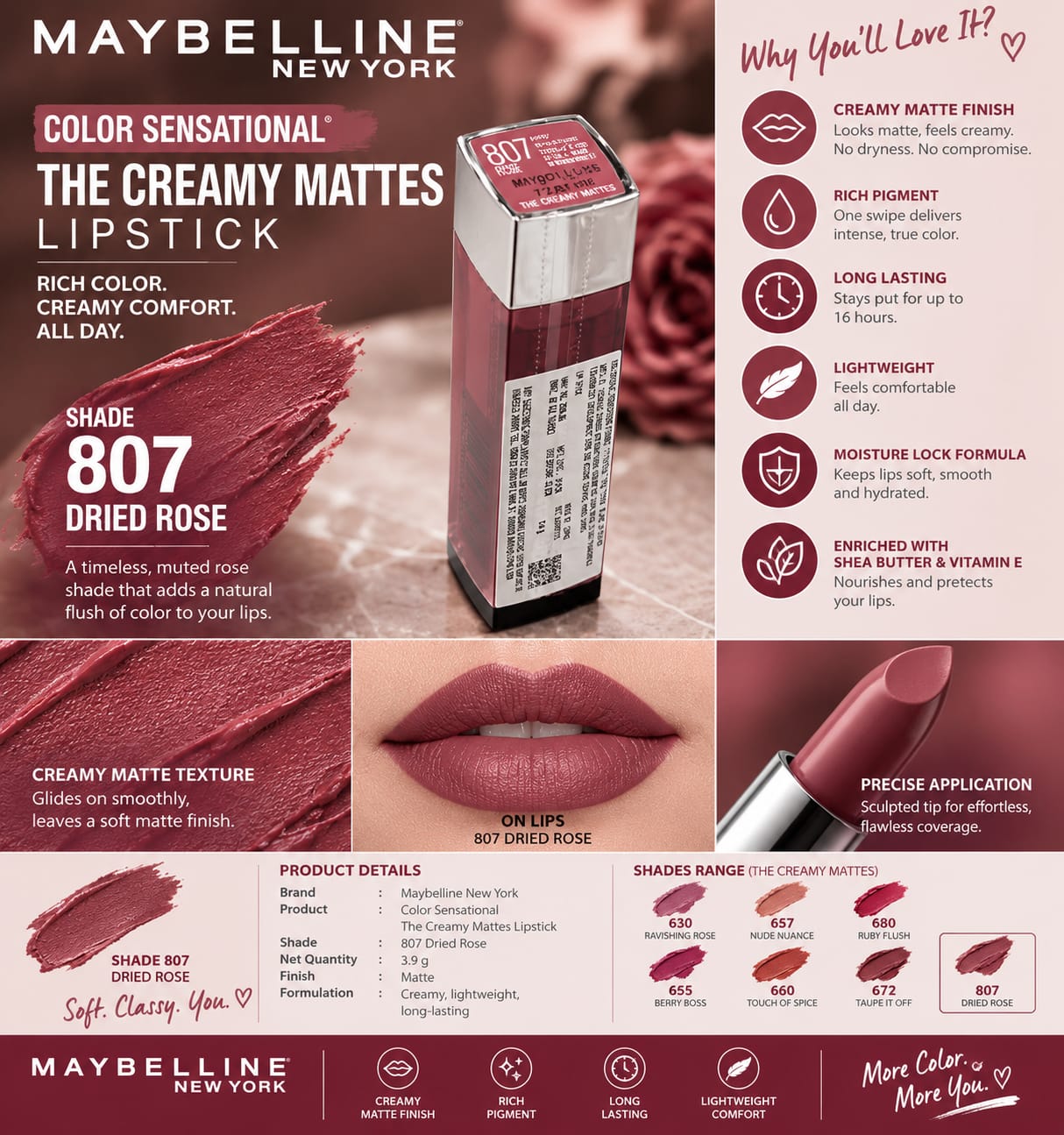 Maybelline New York Color Sensational Creamy Matte Lipstick 3.9g