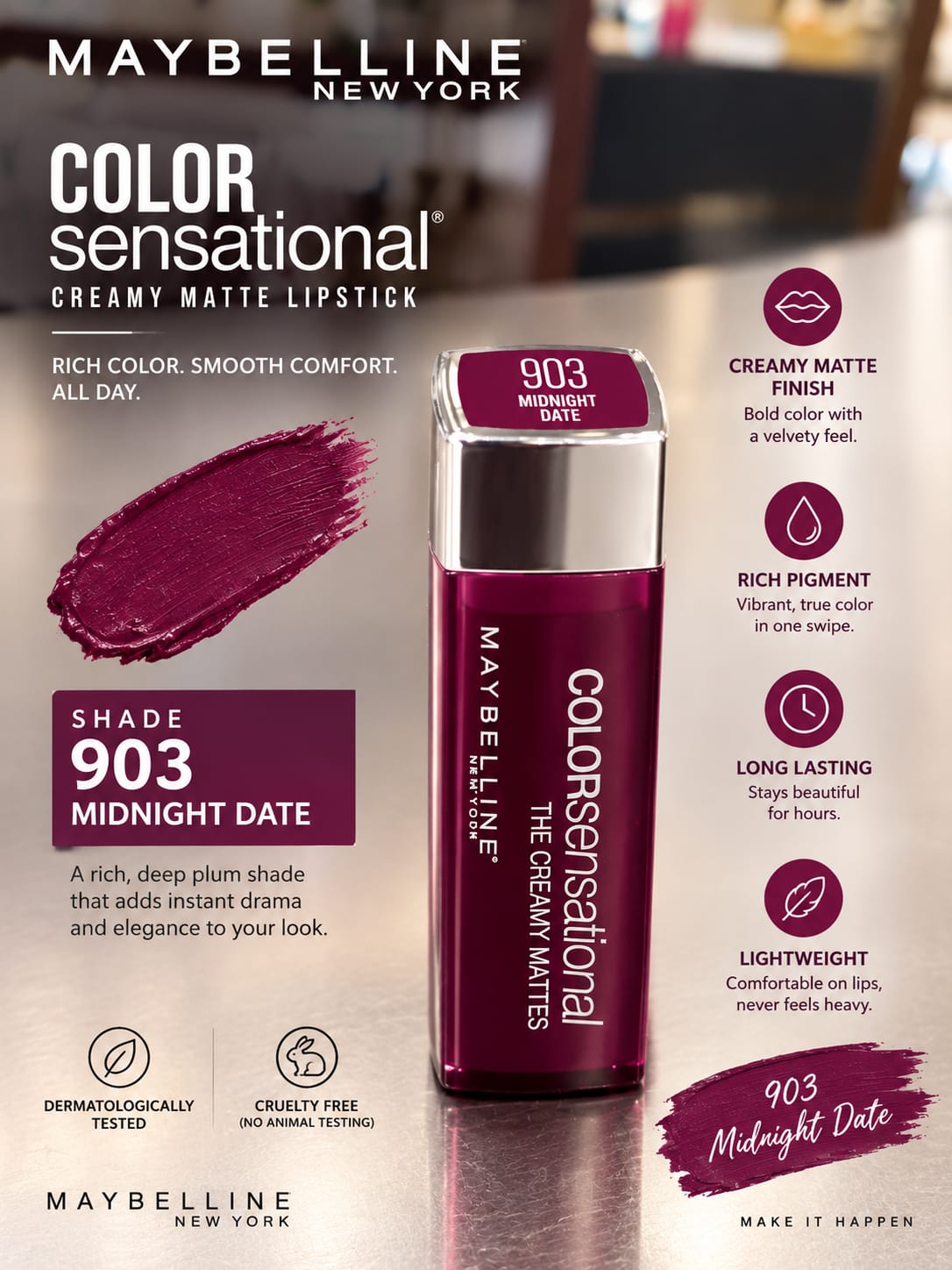 Maybelline New York Color Sensational Creamy Matte Lipstick 3.9g