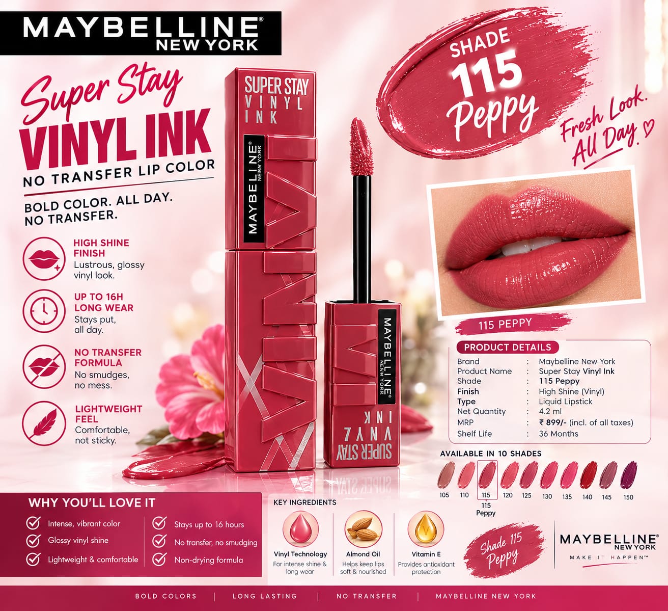 Maybelline New York Super Stay Vinyl Ink Liquid Lipstick, Instant Shine Lasts Up To 16H