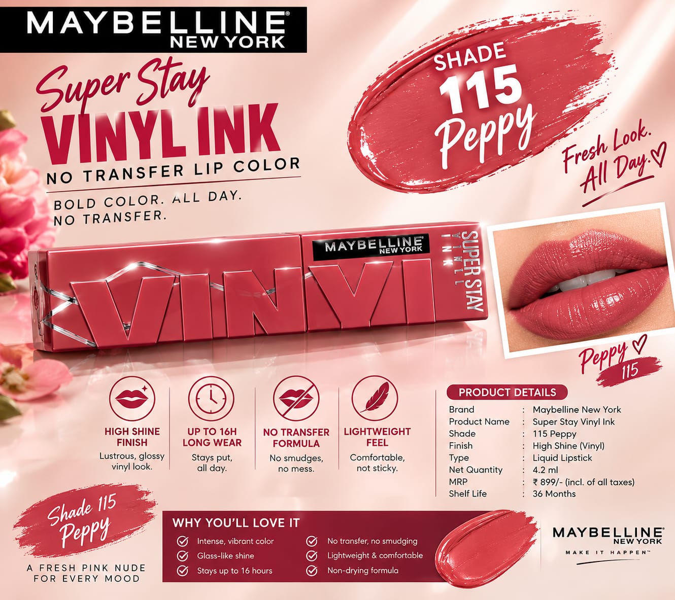Maybelline New York Super Stay Vinyl Ink Liquid Lipstick, Instant Shine Lasts Up To 16H