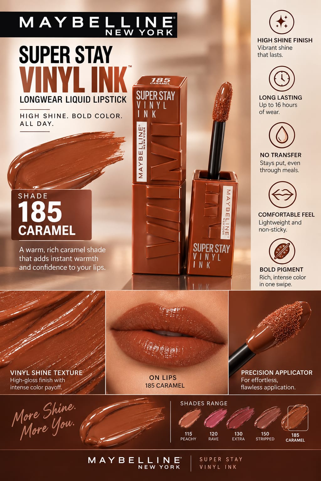 Maybelline New York Super Stay Vinyl Ink Liquid Lipstick, Instant Shine Lasts Up To 16H