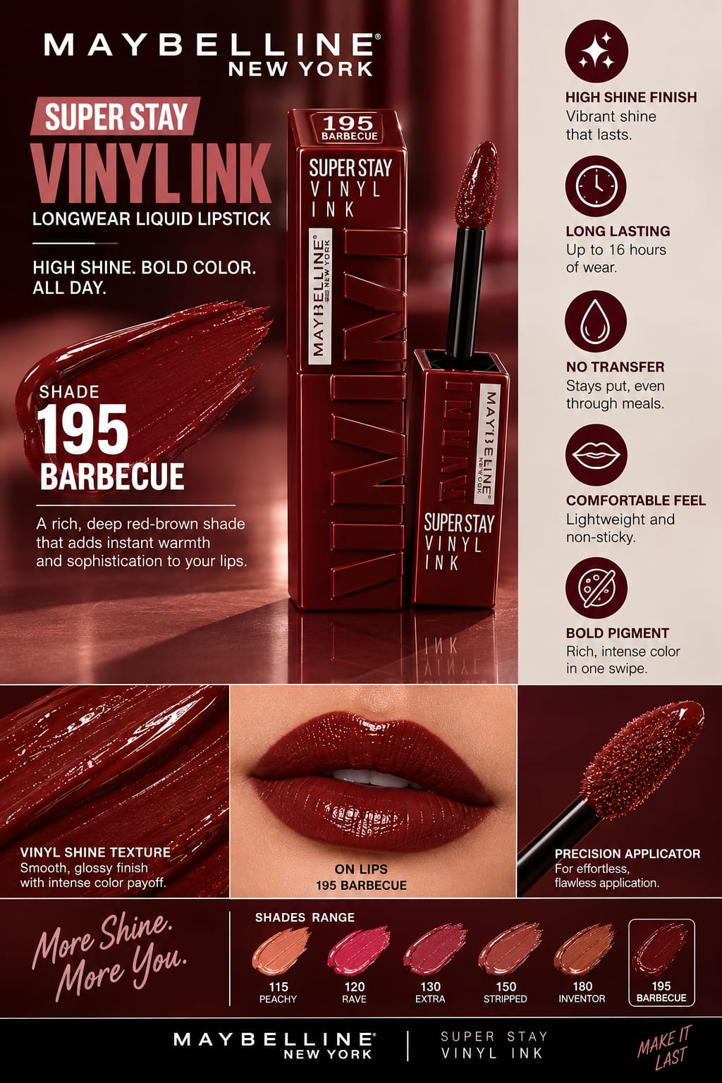 Maybelline New York Super Stay Vinyl Ink Liquid Lipstick, Instant Shine Lasts Up To 16H