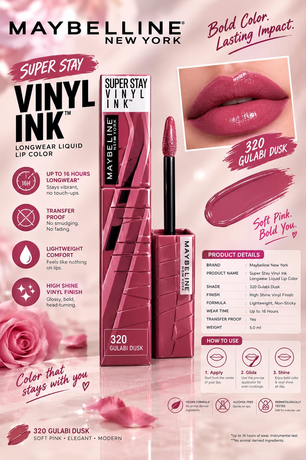 Maybelline New York Super Stay Vinyl Ink Liquid Lipstick, Instant Shine Lasts Up To 16H