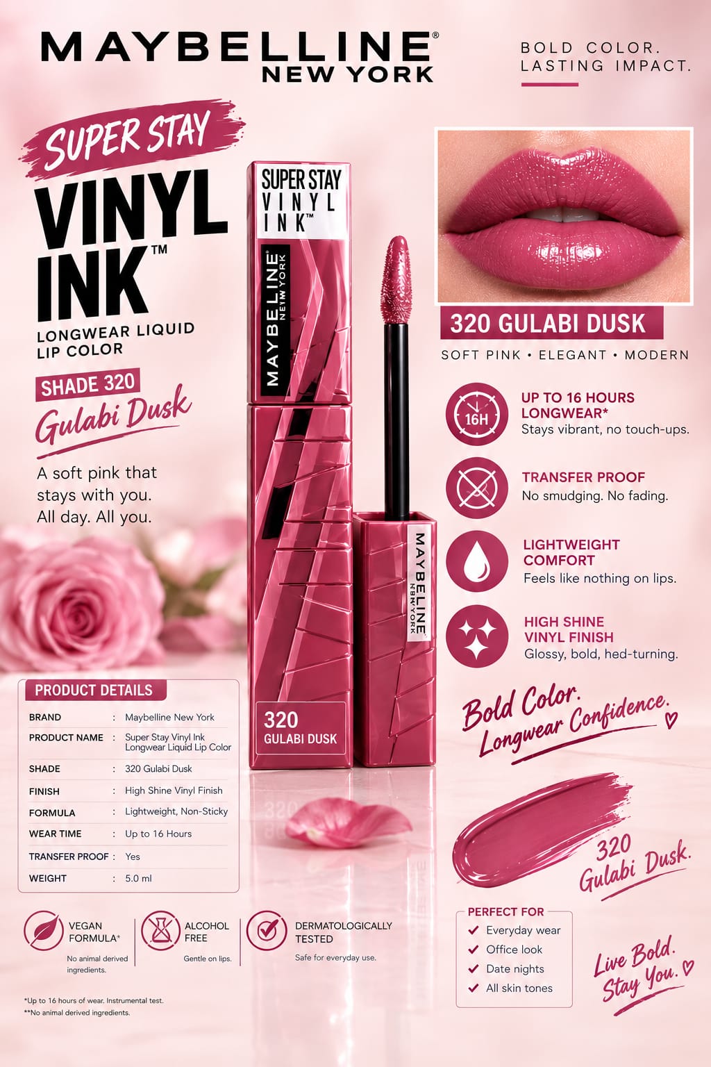 Maybelline New York Super Stay Vinyl Ink Liquid Lipstick, Instant Shine Lasts Up To 16H