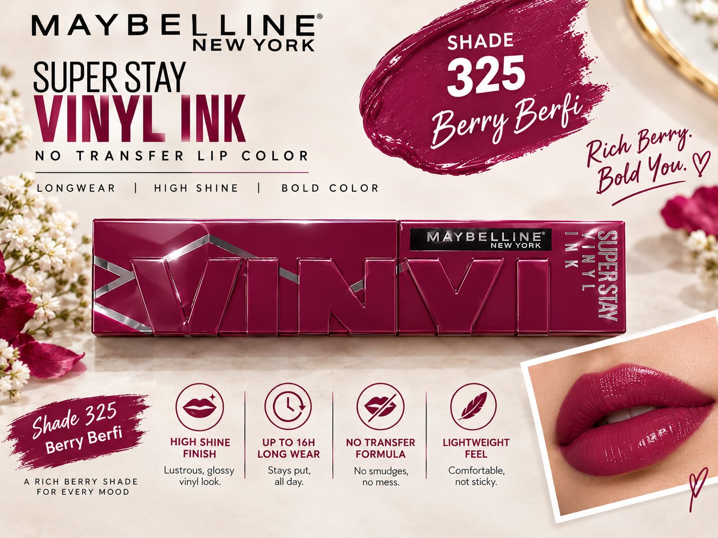 Maybelline New York Super Stay Vinyl Ink Liquid Lipstick, Instant Shine Lasts Up To 16H