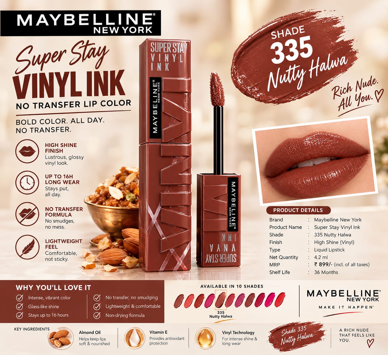 Maybelline New York Super Stay Vinyl Ink Liquid Lipstick, Instant Shine Lasts Up To 16H