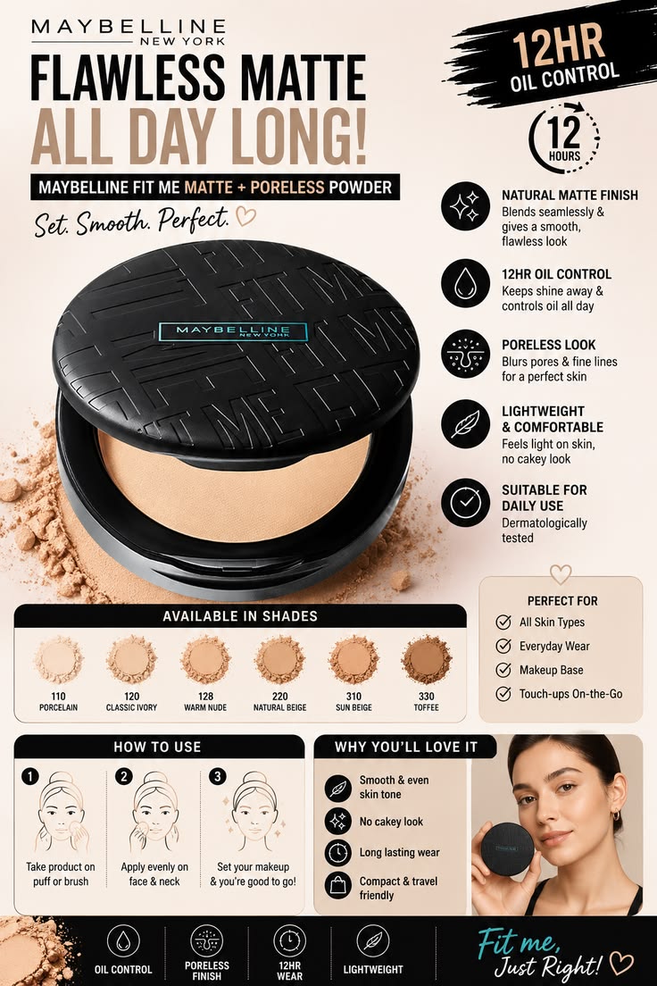 Maybelline New York Fit Me Matte + Poreless Pressed Powder, Lightweight - Buff Beige 130