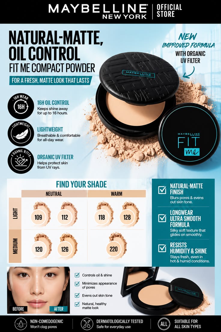Maybelline New York Fit Me Matte + Poreless Pressed Powder, Lightweight - Buff Beige 130
