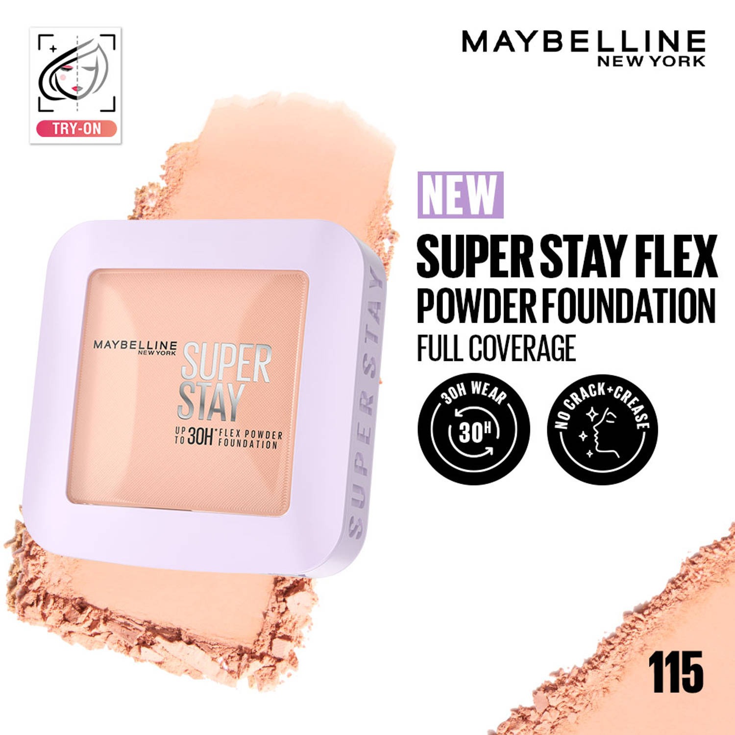 Maybelline New York Super Stay Flex Powder Foundation Compact, 120, Full Coverage, 30H Full Coverage, Perfect for Oily Skin, Waterproof & Sweatproof, 9g